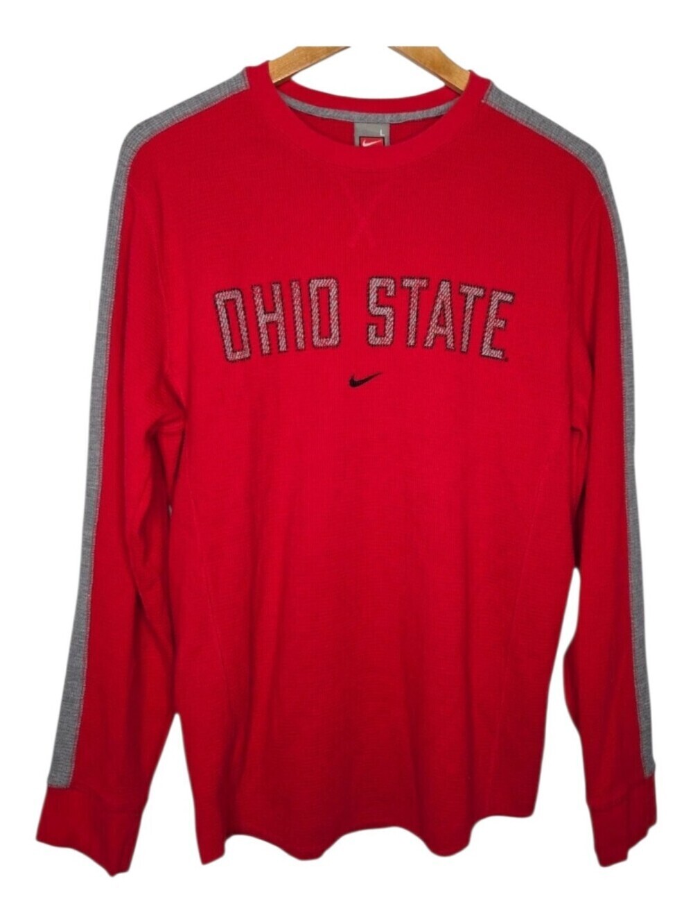 Nike Mens Retro 90's Team Ohio State Buckeyes Thermal Henley Shirt Red Large